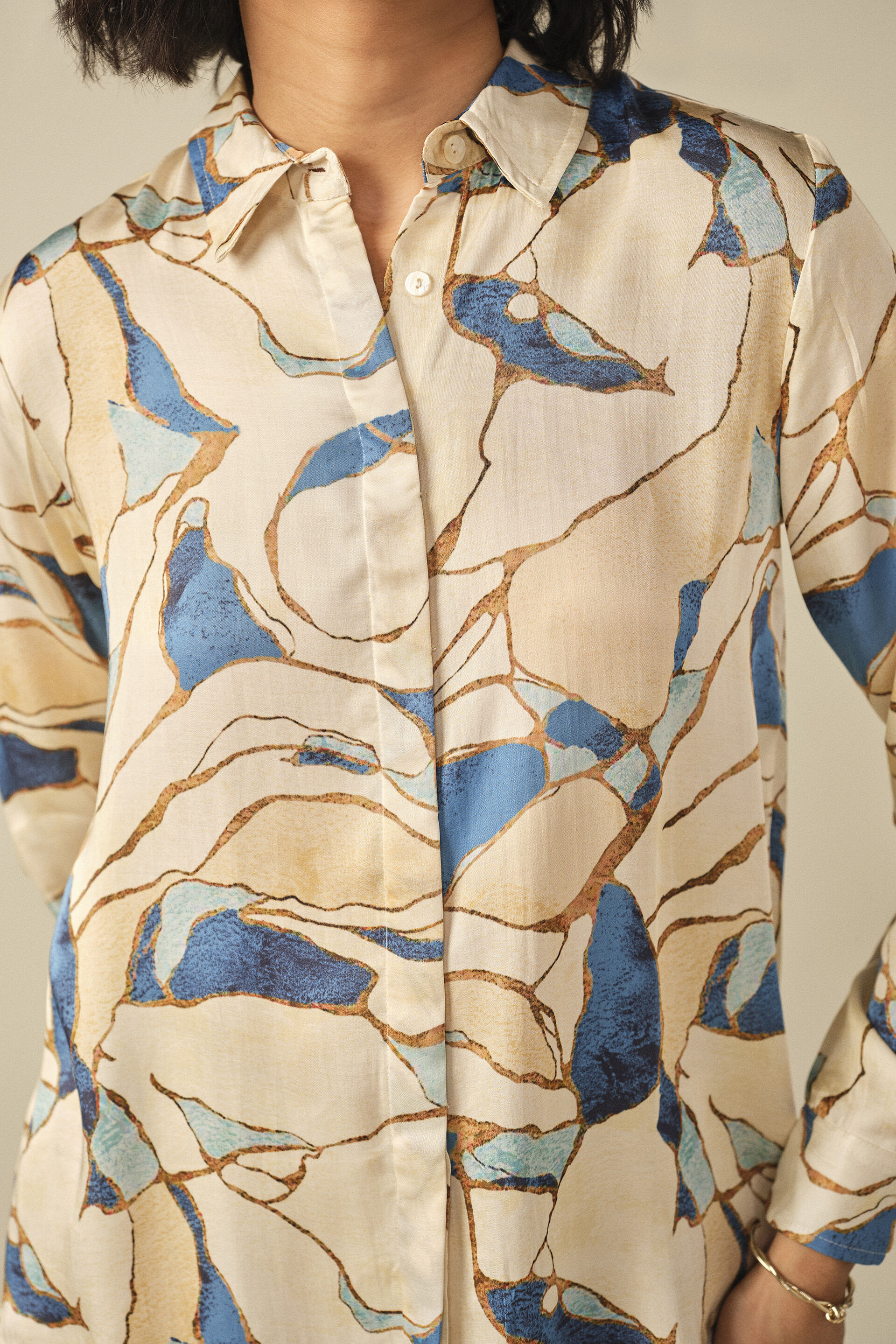 Abstract Print Modal Shirt in Blue, Blue, image 3